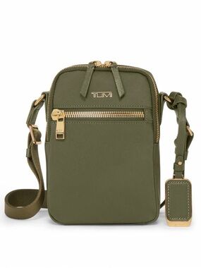 Tumi Persia Olive Green Crossbody bag with Gold Hardware